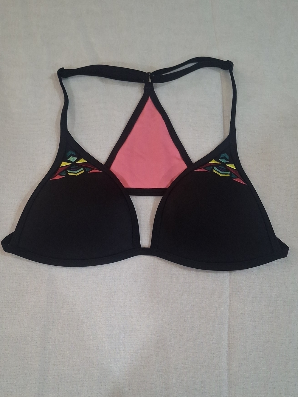 PINK Victoria's Secret Black Racerback Triangle Bralette with Pink Back Panel